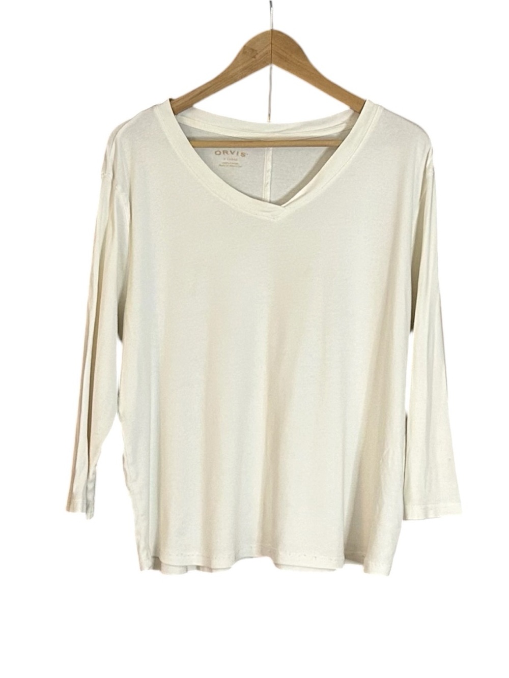 Orvis White 100% Cotton V-Neck Long Sleeve Tee Womens XL Casual Basic